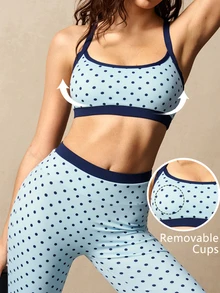 VARSIVA Women's Polka Dot Pattern Cropped Camisole And Leggings Sports Suit - Multicolor - View 2