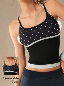 VARSIVA Fashionable And Simple Yoga Black And White Contrast Square Neck Spaghetti Strap Women's Sports T-Shirt & Vest - Black and White - View 14