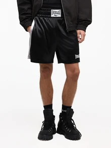 EVERLAST SUMWON Unisex Boxing Shorts With Elastic Waistband Logo Side Panel Colorblock Satin Finish Mid Thigh Length Casual Streetwear - Multicolor - View 6