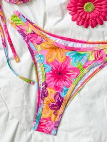 Bonvoyette 2pcs/Set Lemon Shrimp & Ocean Print Spaghetti Strap Padded Back Closure Contrast Trim Casual Vacation Bikini Swimwear For Women - Multicolor - View 7