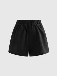 Sweetra CURVE Plus Size Women's Casual Kawaii Smart Minimalist 100 Cotton Daily Wear Solid Color Side Zipper Metal Button Short Skort Party Vacation Homewear Black - Black - View 2