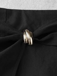 Sweetra CURVE Plus Size Women's Casual Kawaii Smart Minimalist 100 Cotton Daily Wear Solid Color Side Zipper Metal Button Short Skort Party Vacation Homewear Black - Black - View 5