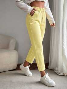 EMERY ROSE Women's Summer Paperbag Waist Straight Leg Jeans - Yellow - View 6