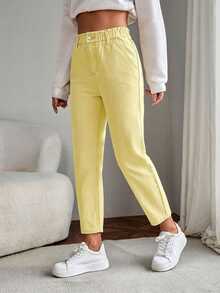 EMERY ROSE Women's Summer Paperbag Waist Straight Leg Jeans - Yellow - View 5