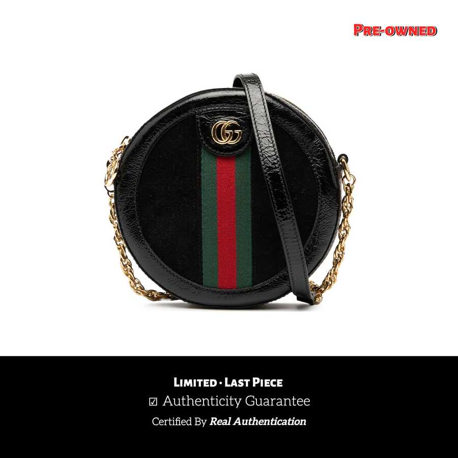Authenticated Gucci PRE-OWNED Mini Suede Ophidia Round Crossbody Bag - màu đen - Xem 1