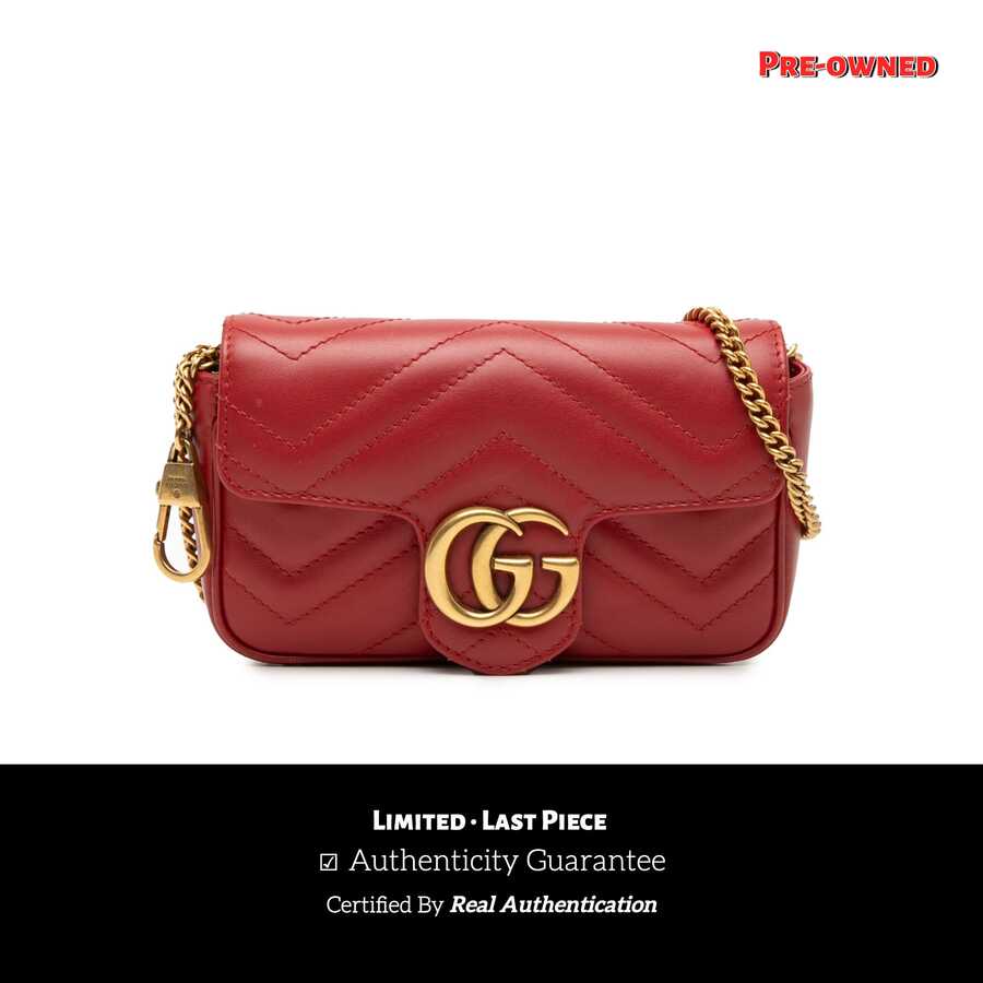 Authenticated Gucci PRE-OWNED Mini GG Marmont Matelasse Leather Flap Crossbody Bag - Đỏ - Xem 1