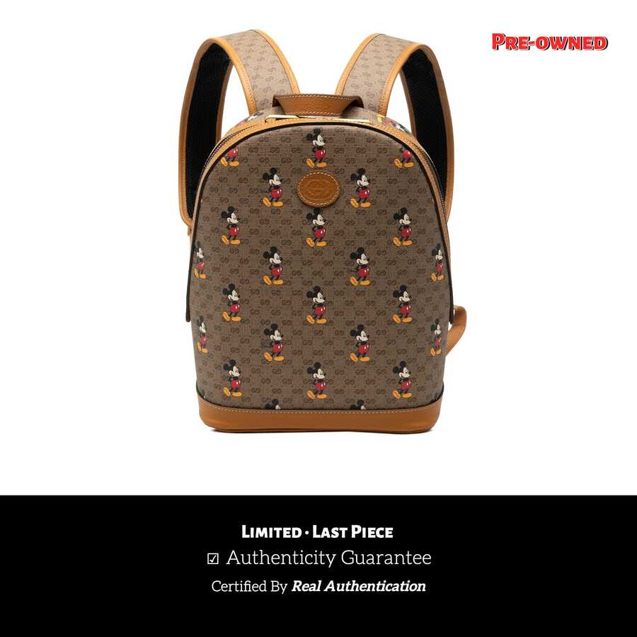 Authenticated Gucci PRE-OWNED Disney Small Micro GG Supreme Mickey Mouse Dome Backpack Bag - Brown - View 1