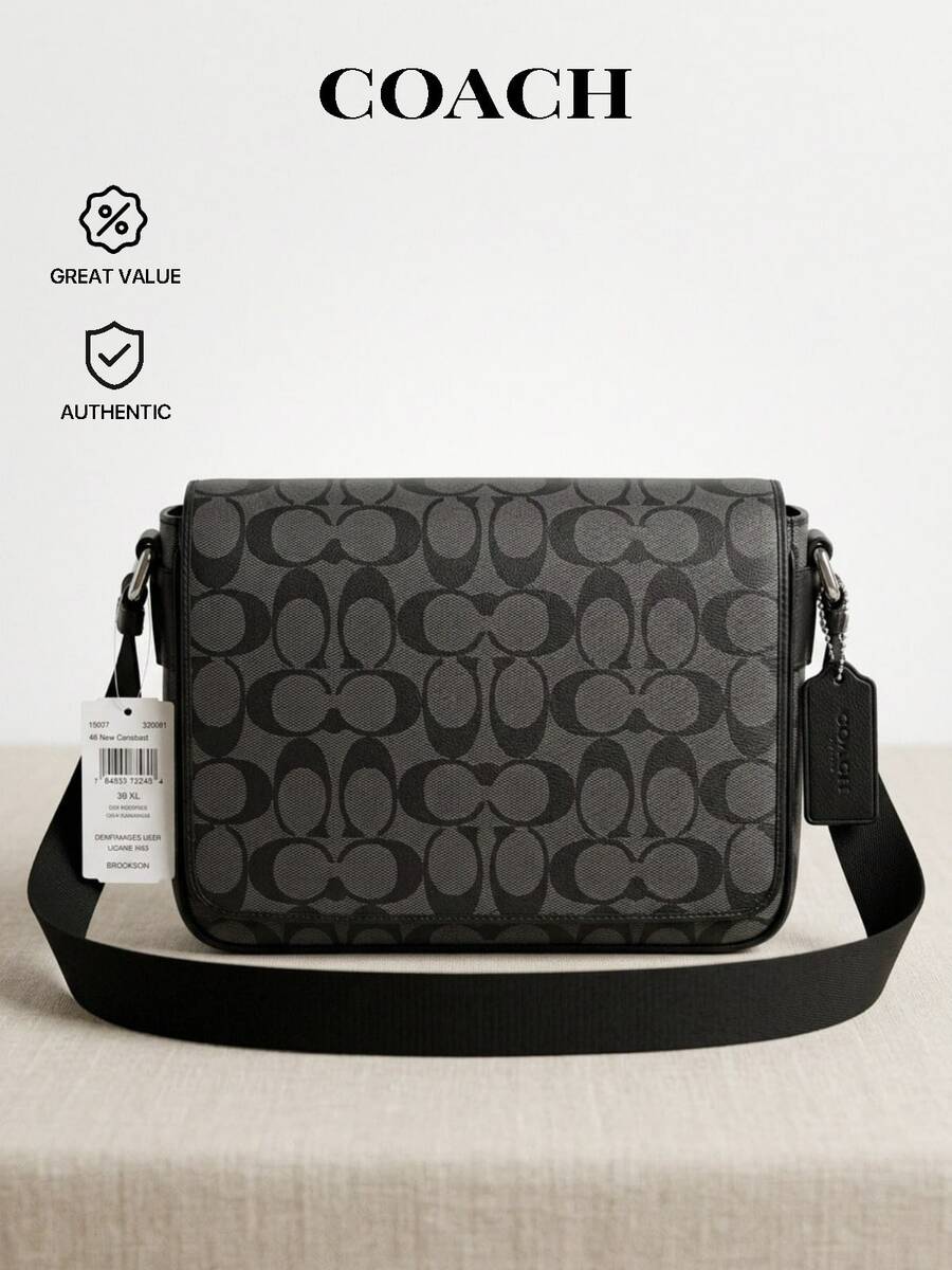Coach Signature Canvas Women's Crossbody Bag Black Lightweight Zip Closure Signature Detail CDZ95SVYZK Back To School Daily Essential Fall Fashion - Black - View 1