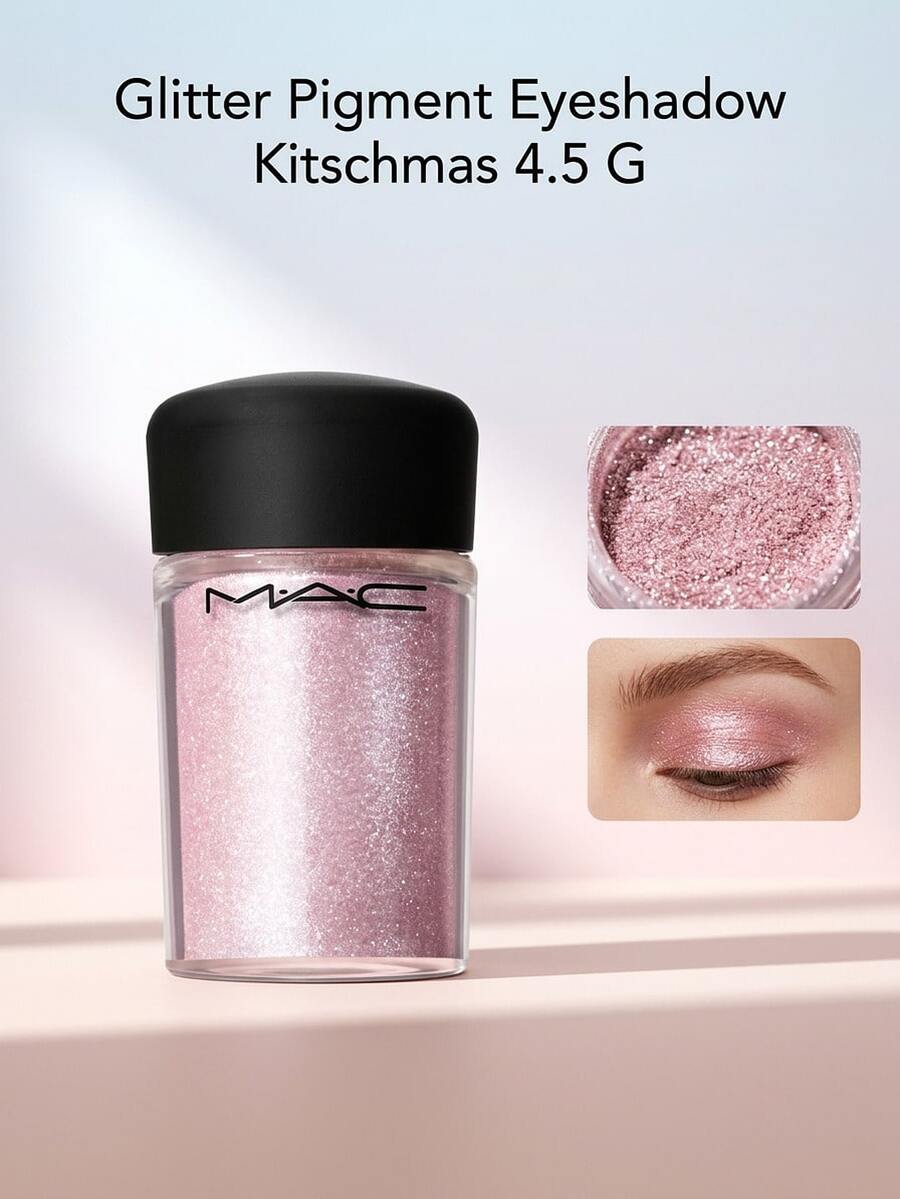 MAC Glitter Pigment Eyeshadow Kitschmas 4.5 G – Eyeshadow, High-Shine, For Makeup Artists, Shimmer Pink, Concentrated Loose Powder, Suitable For Evening Party - Kitschmas - View 1