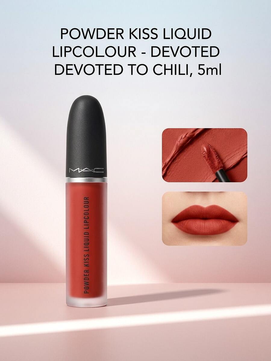 POWDER KISS LIQUID LIPCOLOUR - DEVOTED TO CHILI, 5ml – Liquid Lipstick, Matte Finish, For Women, Brick Red, Suitable For Daily Makeup - Devoted To Chili - View 1