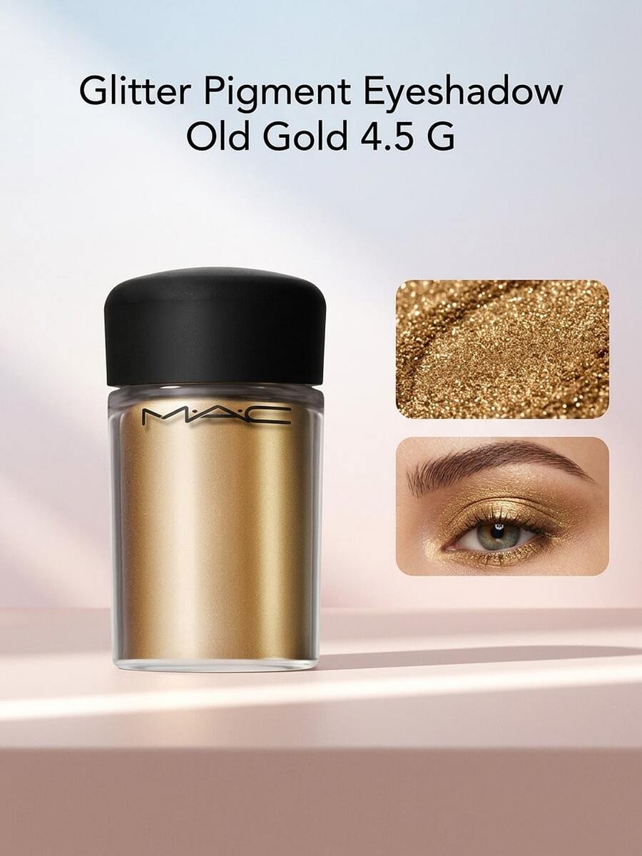 MAC Glitter Pigment Eyeshadow Old Gold 4.5 G – Loose Pigment, High-Shine, For Makeup Artists, Old Gold, Suitable For Professional Makeup - Old Gold - View 1