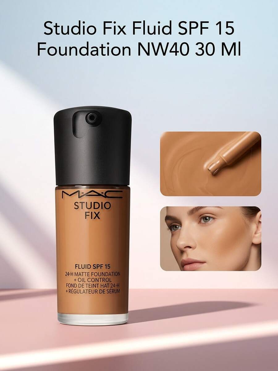 MAC Studio Fix Fluid SPF 15 Foundation NW40 30 Ml – Foundation, 24-Hour Matte Finish, For Oily Skin, NW40, SPF 15, Suitable For Daily Wear - NW40 - View 1