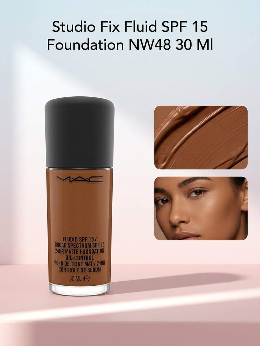 MAC Studio Fix Fluid SPF 15 Foundation NW48 30 Ml – Foundation, Matte Finish, For Oily Skin, NW48, SPF 15, Suitable For Daily Wear - NW48 - View 1