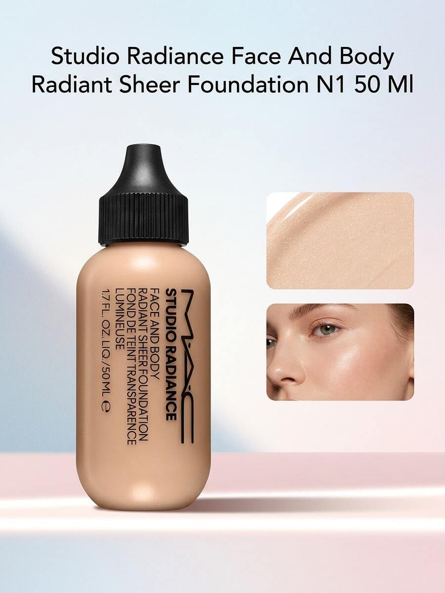 MAC Studio Radiance Face And Body Radiant Sheer Foundation N1 50 Ml – Foundation, Radiant Finish, For All Skin Types, N1, Suitable For Daily Makeup - N1 - View 1