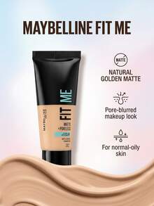 Maybelline Fit Me Matte + Poreless Foundation Golden 30 Ml – Long-Lasting 12H Oil Control, Pore-Blurring Clay Formula, Flawless Matte Finish For Normal To Oily Skin, Medium Tone Coverage, Professional Face Makeup For Daily Wear - Golden - View 2