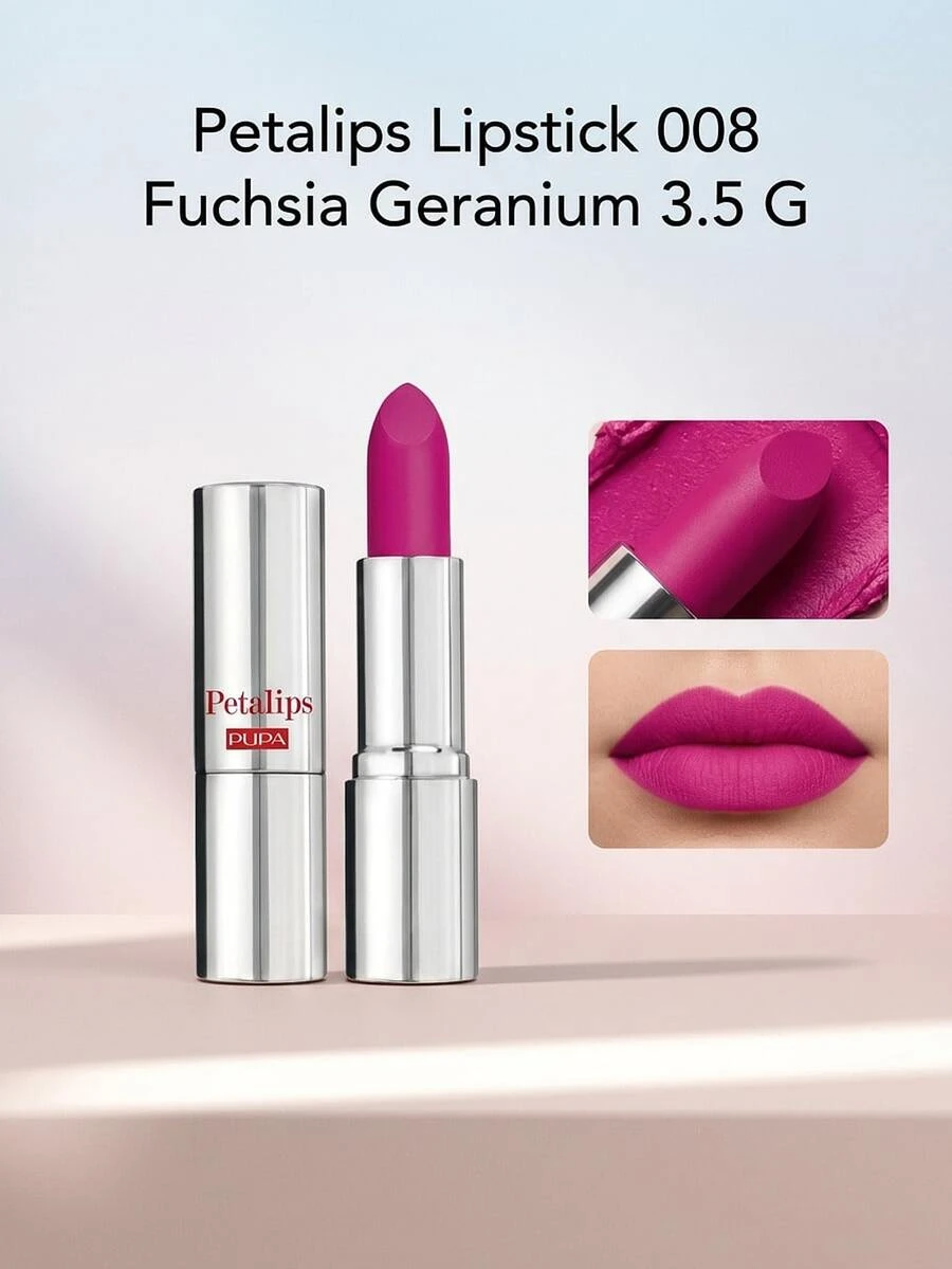 Pupa Petalips Lipstick 008 Fuchsia Geranium 3.5 G – Lipstick, Velvet Matte Finish, For Women, Fuchsia Geranium, Suitable For Daily Wear - 008 Fuchsia Geranium - View 1