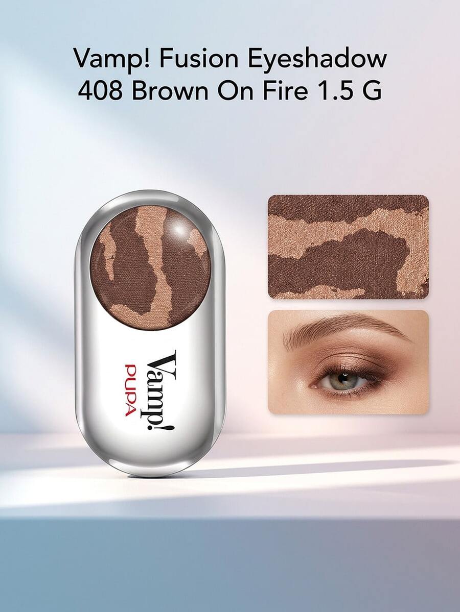 Pupa Vamp! Fusion Eyeshadow 408 Brown On Fire 1.5 G – Eyeshadow, Long-Lasting, For Makeup Lovers, Warm Brown, Suitable For Daily Makeup Routine - 408 Brown On Fire - View 1