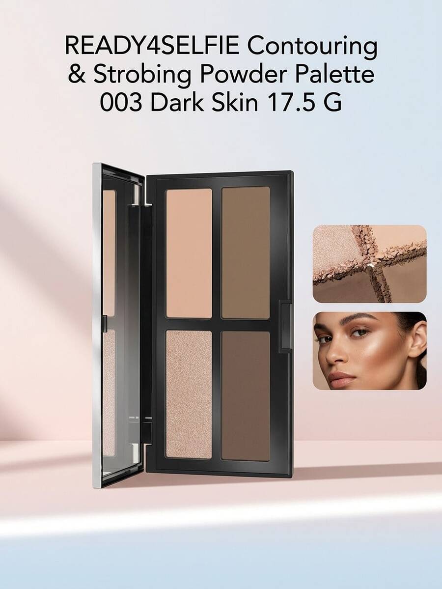 Pupa READY4SELFIE Contouring & Strobing Powder Palette 003 Dark Skin 17.5 g – Contour Palette, Long-Lasting, For Deep Skin Tones, Deep Shades, Suitable For Daily Makeup Routine - 003 Mörk hud - Visa 1