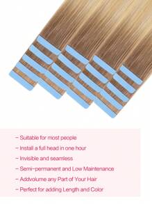 Real Remy Human Hair 12-24inches Straight Tape In Human Hair Extensions Natural High Quality Silky Seamless Invisible PU Tape In Hair Extensions 20PCS 50G/Pack For Salon Halloween Costumes - S22/613 - View 5