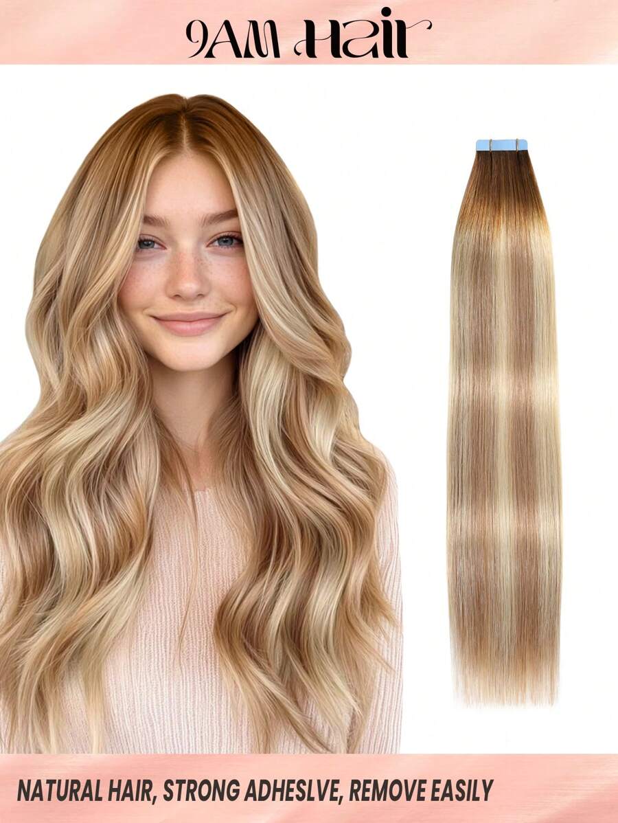 Real Remy Human Hair 12-24inches Straight Tape In Human Hair Extensions Natural High Quality Silky Seamless Invisible PU Tape In Hair Extensions 20PCS 50G/Pack For Salon - S18A/613A - View 1