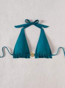 Swim Vcay Neuer geraffter rückenfreier Halter-Bikini-Top für Frauen - Taubenblau - Übersicht 1