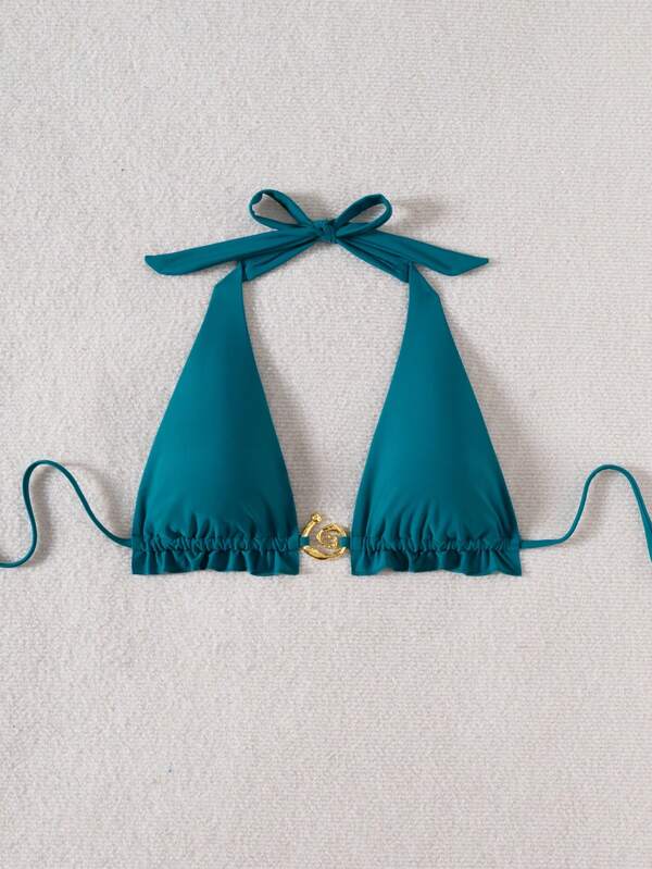 Swim SXY New Women's Ruched Backless Halter Tie Bikini Top