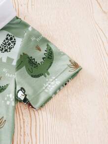 Summer Animal Print 2pcs/Set Newborn Baby Shortalls With Short Sleeve Bodysuit - Army Green - View 5