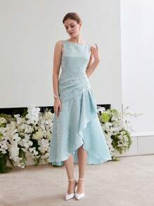 MOTF Soiréza 提花不对称下摆鸡尾酒会礼服