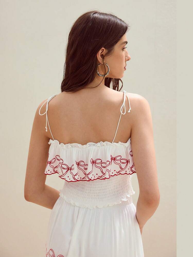 MOTF STUDIO BOW EMBROIDERY RUFFLE CAMI TOP
