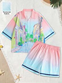 Manfinity Chillmode Men's Shirt & Shorts Set, Fashion Summer Outfit - Multicolor - View 1