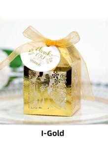 SHEIN 25 Stücke/Packung Braut & Bräutigam Lasergeschnittene perlmuttfarbene Papier-Süßigkeitendose mit Schleife & Dankeschön-Anhänger & Rosenblumendesign, kleine Größe (5*5*8cm) Hochzeitsfeier Geschenkbox