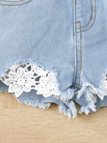 SHEIN Shorts jeans casual com bolso contrastante e franjas na bainha para meninas