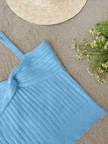 Tween Girl Rib-Knit Twisted Tube Top Camisole  Summer Knitwear Girls' Knitted Tank Top Kids'  All-Match Knitted Vest - Baby Blue - View 3