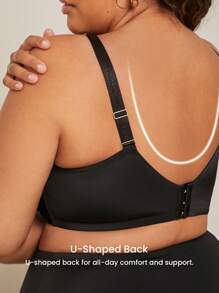 LUVLETTE Plus Curvy Lingerie Black Unlined Full Coverage Side Support Mesh Sheer Airy Basic Breezy Comfort Minimizer Bra - Black - View 5