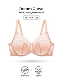 LUVLETTE Plus Unlined Full Coverage Side Support Mesh Sheer Airy Minimizer Bra