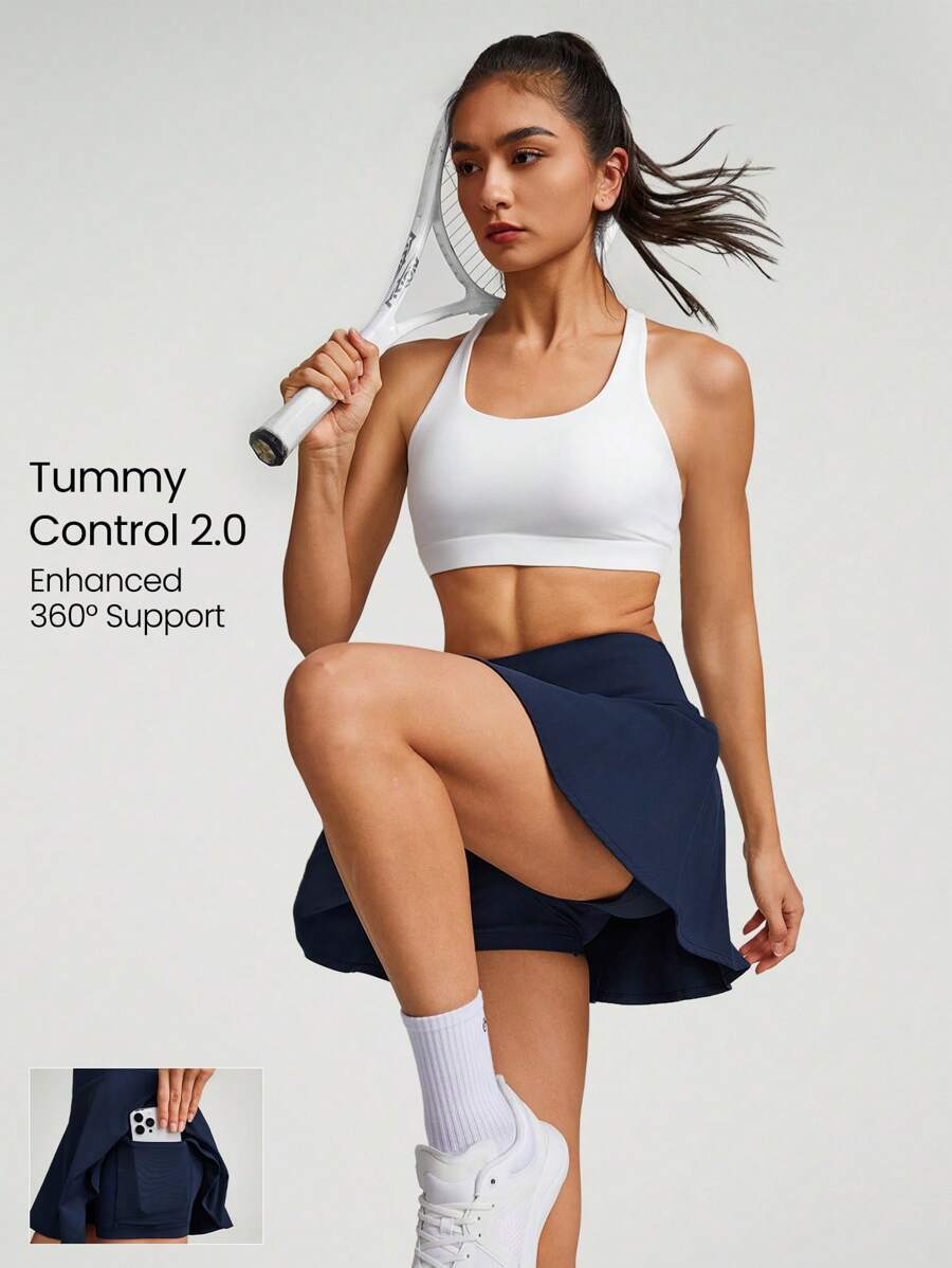 GLOWMODE Quick-Dry Tummy Control Built-In Shorts Pocket Anti-Slip Strips Tennis Skirt Skort Light Support Low Impact Tennis Golf Quick Dry Moisture Wicking