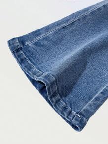 SHEIN NEW Girls Water-Washed Soft & Comfy Casual Vacation Fashion Street Pop Style Water-Washed Distressed Stretch Flare Jeans, Spring/Summer Lightweight Cool 2025 Spring/Summer New Product Suitable For Daily Outing - Light Wash - View 6