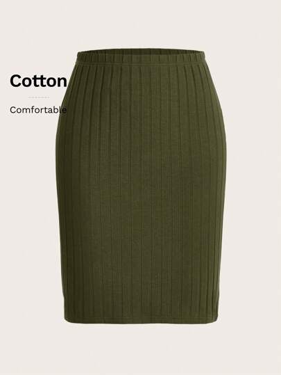 SHEIN BASICS Simple Ribbed Elastic Mini Skirt, Casual & Fashionable For Everyday Wear