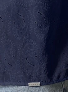 SUMWON 奢华度假村超大纽扣衬衫佩斯利压花图案度假夏季海滩派对婚礼宾客休闲非结构化轻质短袖