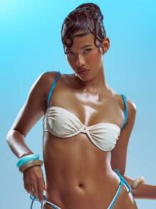 Musera Resort 对比扭纹带钢圈比基尼上衣仅限海滩泳装度假夏季假日可爱性感伊比沙岛优雅海洋