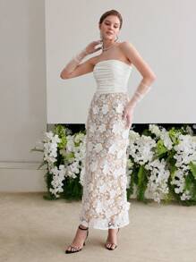 MOTF Soiréza CONTRAST GUIPURE LACE RUCHED COCKTAIL DRESS - White - View 6