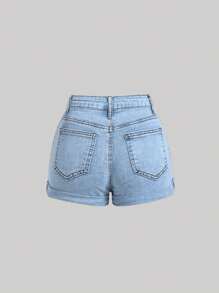 SHEIN Girlism Teen Girls' Distressed Fashion Denim Shorts, Suitable For Summer
