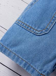 SHEIN Baby Boy Casual Medium Wash Denim Shorts With Zipper Detail And Elastic Waistband For Summer - Medium Wash - View 3