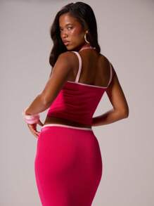 MUSERA Contrast Strap Square Neck Fitted Cami Top Only Ibiza Sexy Vacation Spring Summer Festival Rave Beachwear Tequila Sunrise Holiday Fall