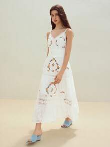 MOTF STUDIO FLOWER EMBROIDERY RUFFLE HEM CAMI DRESS - White - View 4