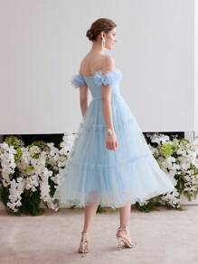 MOTF Soiréza OFF SHOULDER MESH COCKTAIL DRESS - Baby Blue - View 6