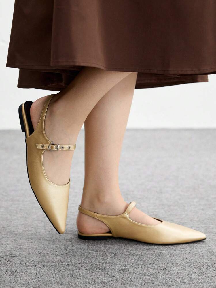 CUCCOO BIZCHIC Women's Pointed Toe Adjustable Buckle Design Fashionable Flat Shoes