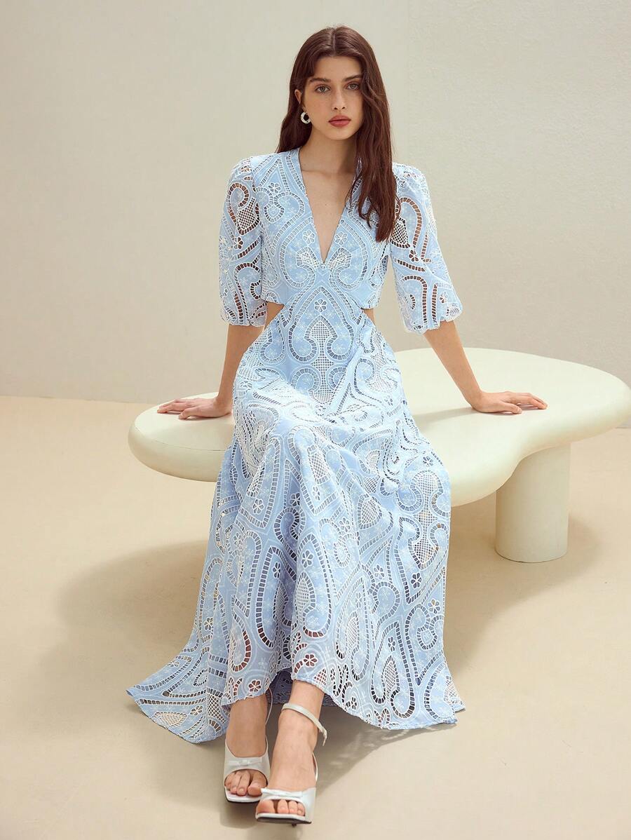 MOTF STUDIO VÁY CẮT THÊU - Màu xanh lam - Xem 1