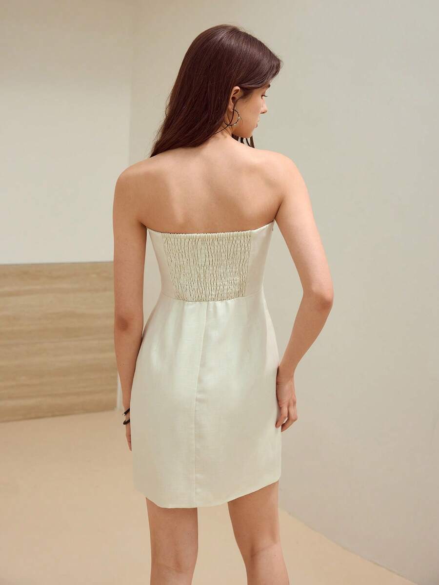 MOTF STUDIO WOMEN LINEN EMBROIDERED TUBE DRESS