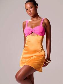 MUSERA Two Tone Cut Out A-Line Mini Dress Ibiza Sexy Vacation Holiday Spring Summer Festival Rave Beachwear Romantic Elegant Birthday Wedding Guest,Summer Dresses For Women Tequila Sunrise Rave Date Night, Night Out, Birthday